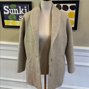 Sezane Cream Textured Wool Pea Coat